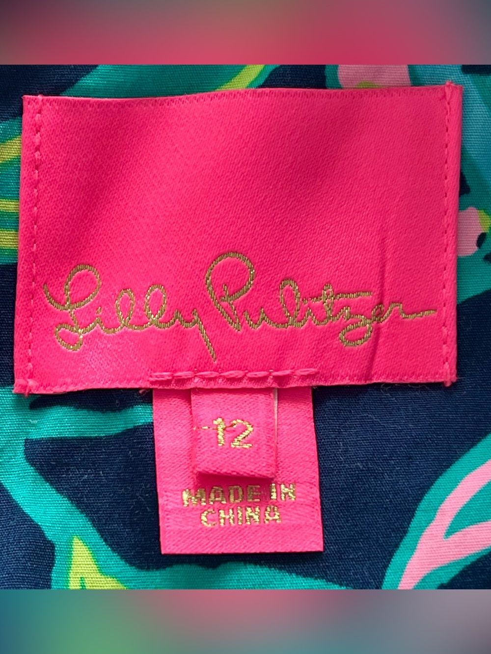 Lilly Pulitzer Shealyn Maxi Caftan Size 12 Navy Tropical Floral Cotton Lace Trim - Picture 9 of 16